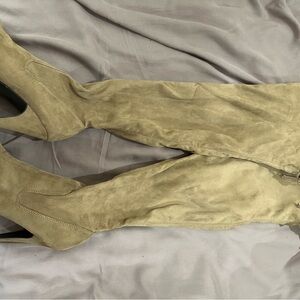 Tan Suede Stiletto thigh-high boots with platform Sz10